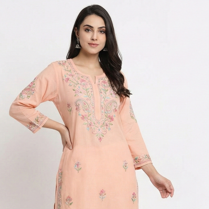 Elegant Kashmiri Embroidered Kurti – Handcrafted Main image